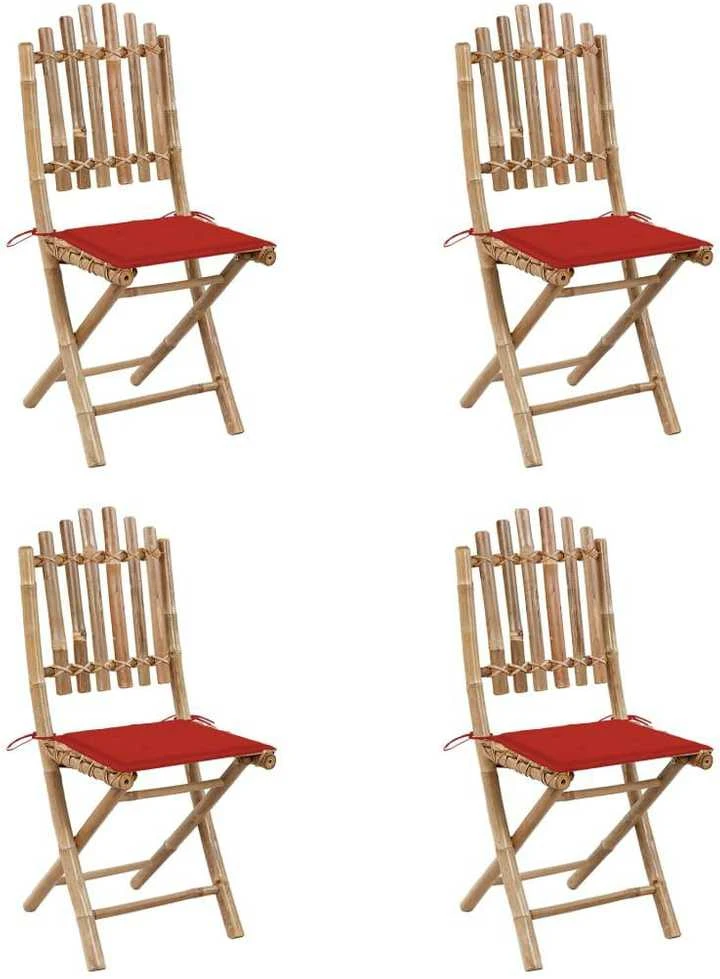 Lauko baldų komplektas Sulankstomas lauko komplektas su pagalvėmis, 5 dalių, bambukas
