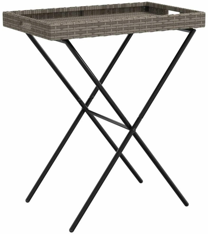 Sulankstomas padėklas-stalas, pilkas, 65x40x75cm, poliratanas