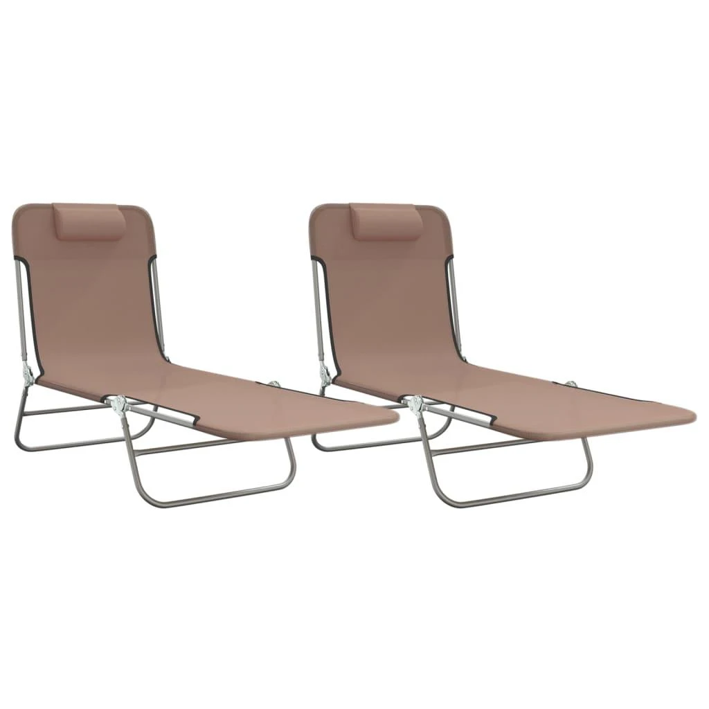 Sofa Sulankstomi saulės gultai, 2vnt., rudi, tekstilenas ir plienas