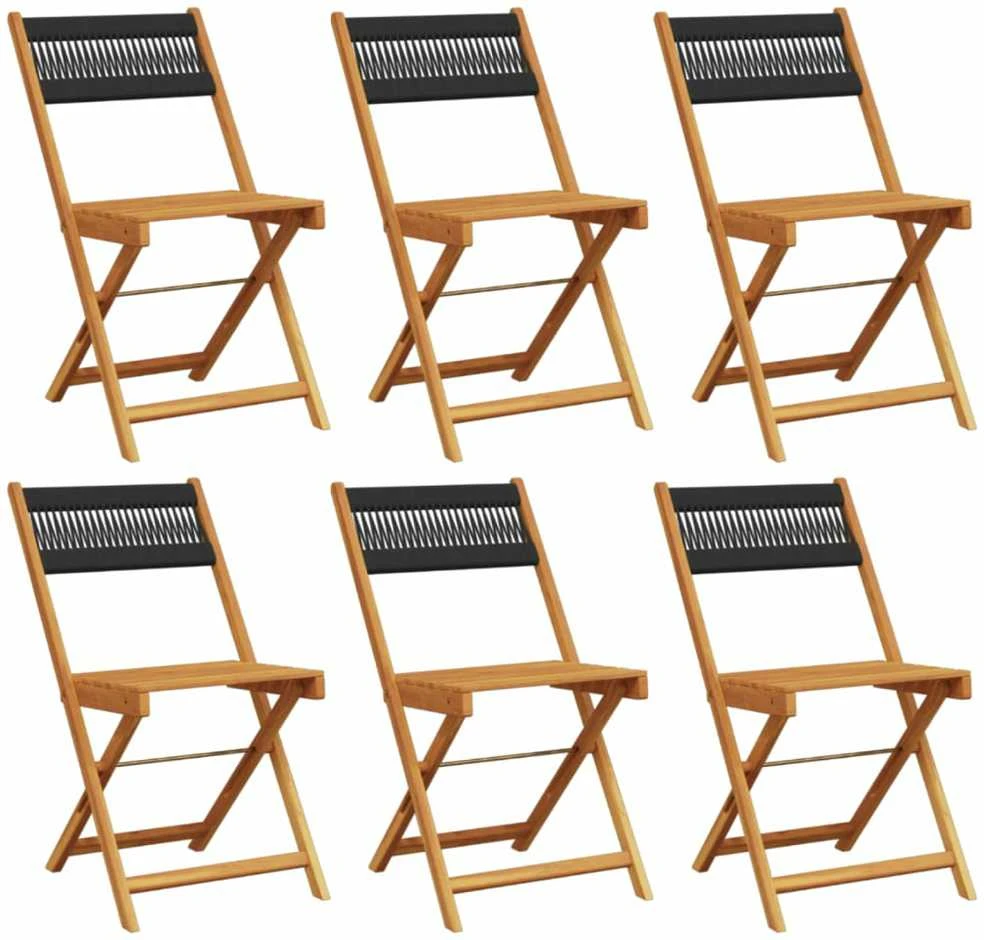Sulankstomos kėdės, 6 vnt., juodos, masyvios akacijos medienos