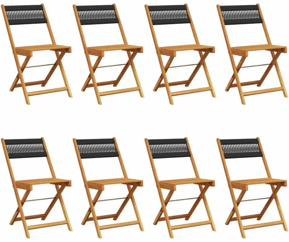 Sulankstomos kėdės, 8 vnt., juodos, masyvios akacijos medienos