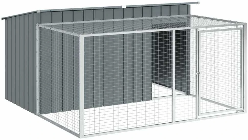 Šuns būda su aptvaru, antracito, 197x194x110cm, plienas