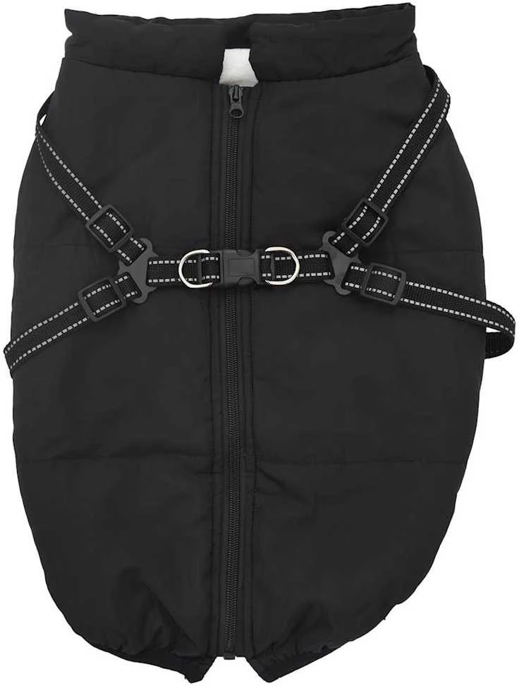 Šunų kailis su diržais, atsparus vandeniui, juodas, 4XL