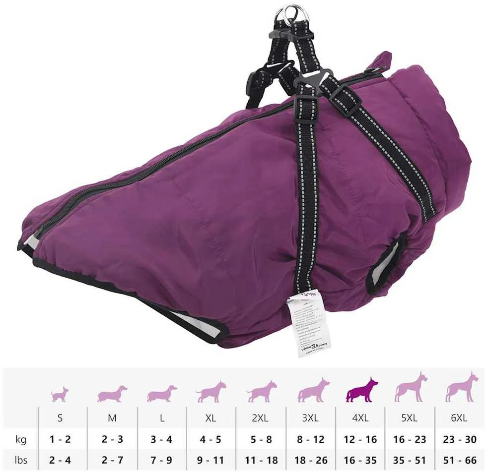Šunų kailis su diržais, atsparus vandeniui, violetinis, 3XL