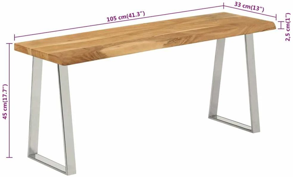 Suoliukas su gyvu kraštu, 105cm, akacijos medienos masyvas