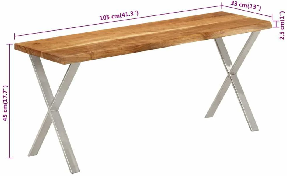 Suoliukas su gyvu kraštu, 105cm, akacijos medienos masyvas