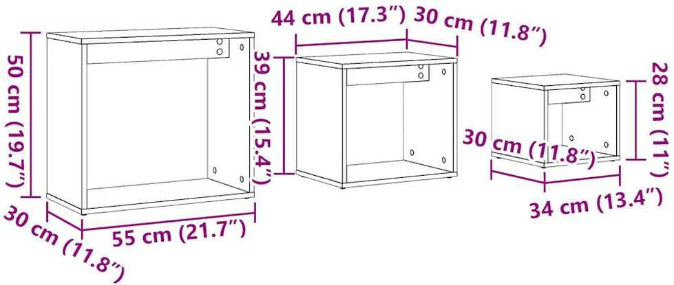 Sustumiami staliukai, 3vnt., medienos, apdirbta mediena