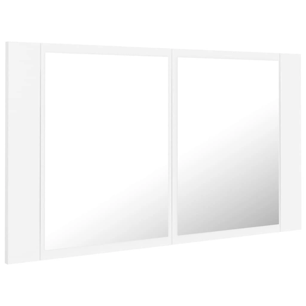 Veidrodinė vonios spintelė su LED, balta, 80x12x45cm, akrilas
