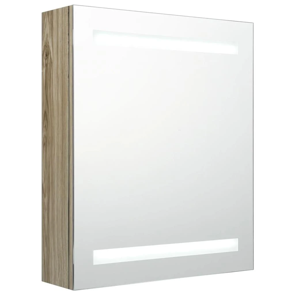 Veidrodinė vonios spintelė su LED, ąžuolo, 50x14x60cm