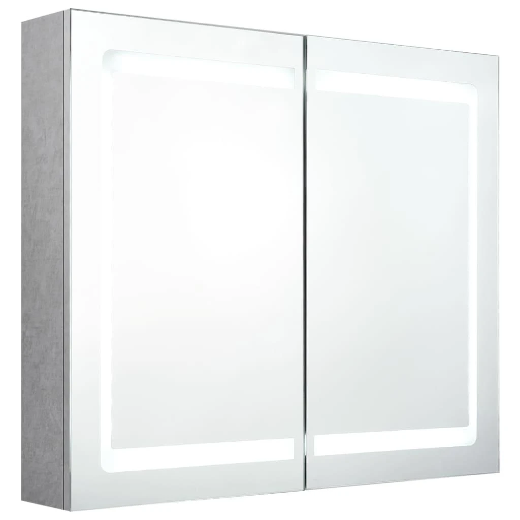 Veidrodinė vonios spintelė su LED, betono pilka, 80x12x68cm