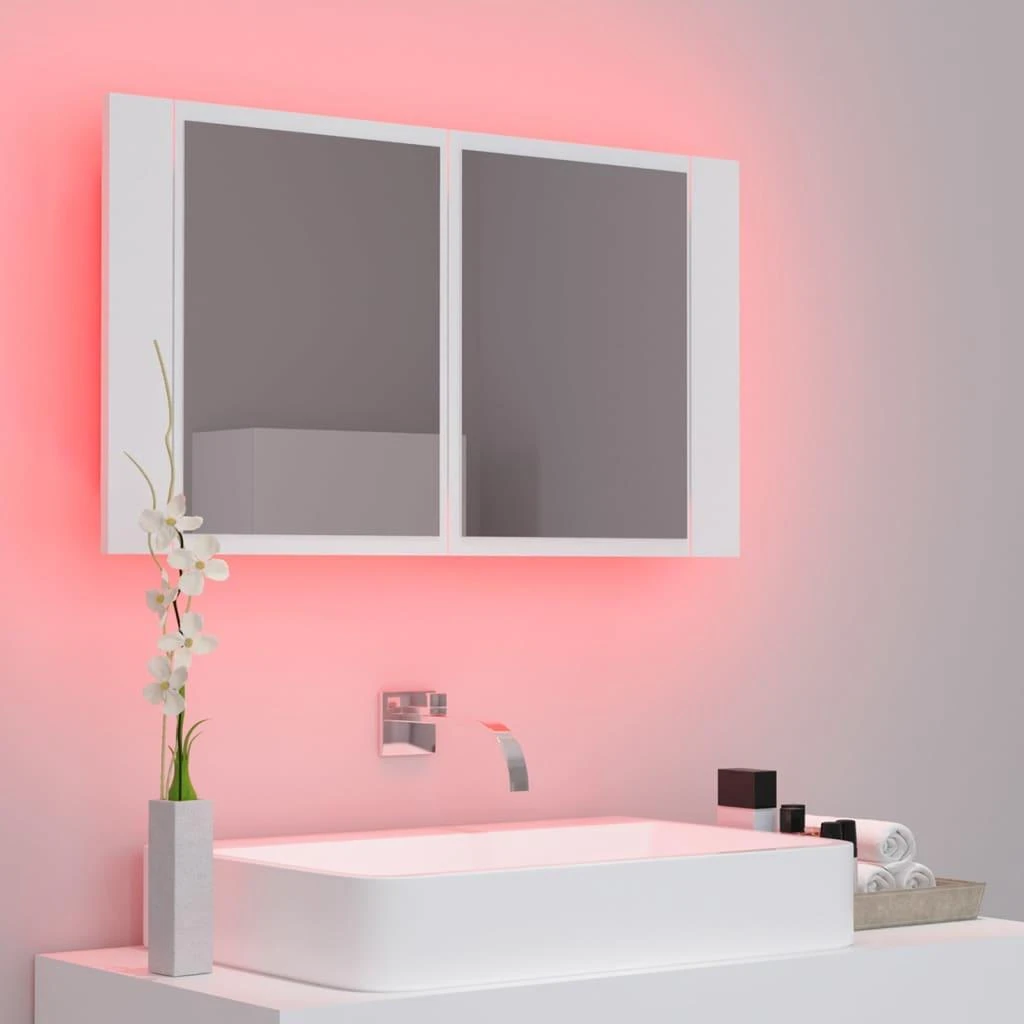 Veidrodinė vonios spintelė su LED, balta, 80x12x45cm, akrilas