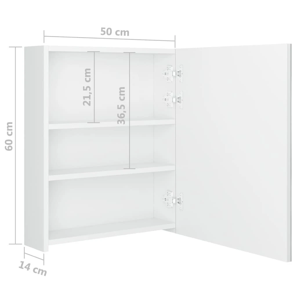 Veidrodinė vonios spintelė su LED apšvietimu, balta, 50x14x60cm