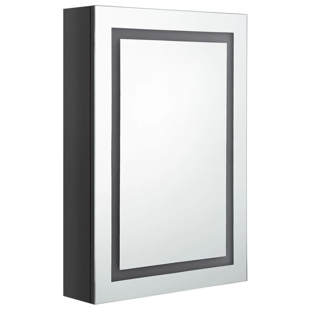 Veidrodinė vonios spintelė su LED, juoda, 50x13x70cm, blizgi