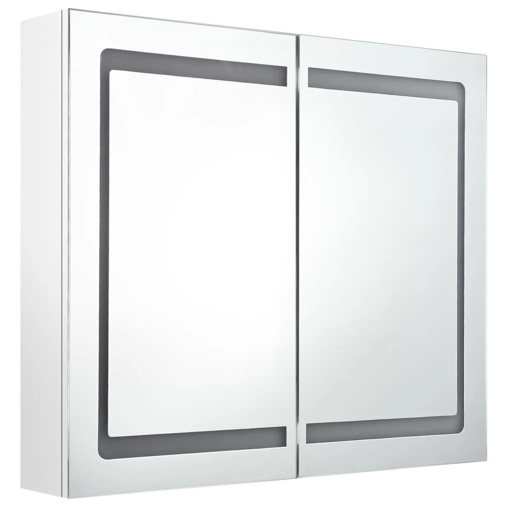 Veidrodinė vonios spintelė su LED, balta, 80x12x68cm, blizgi