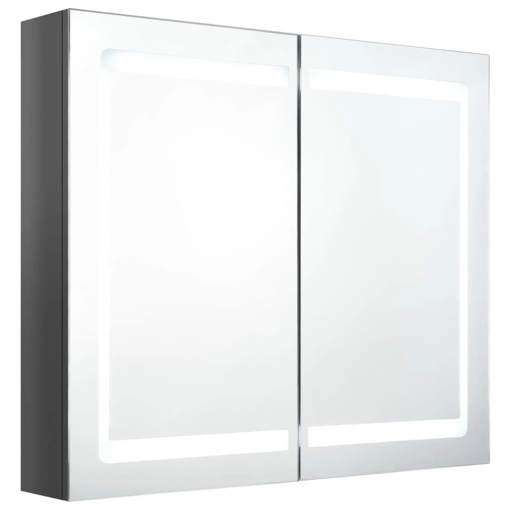 Veidrodinė vonios spintelė su LED, pilka, 80x12x68cm, blizgi