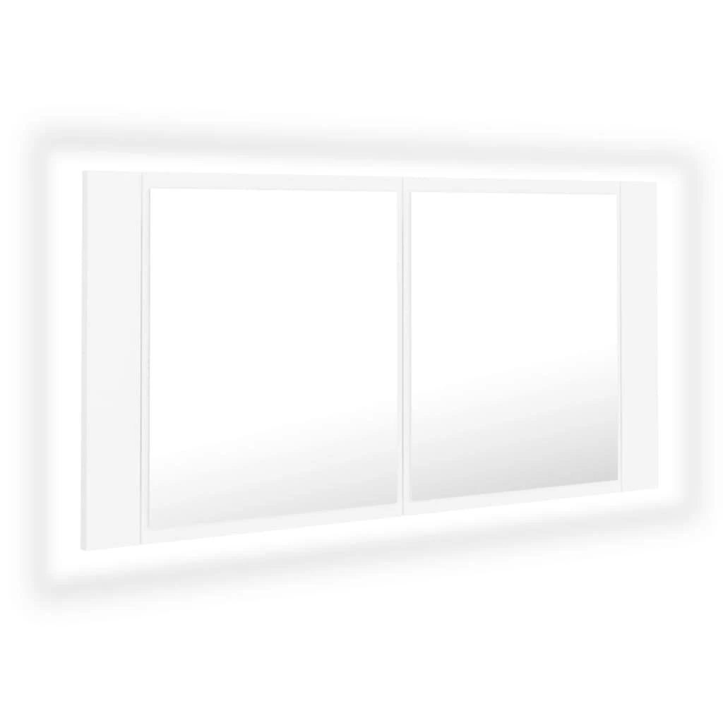 Veidrodinė vonios spintelė su LED, balta, 90x12x45cm, akrilas