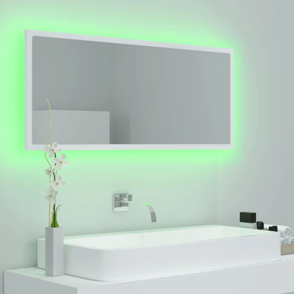 Vonios kambario LED veidrodis, baltas, 100x8,5x37cm, akrilas