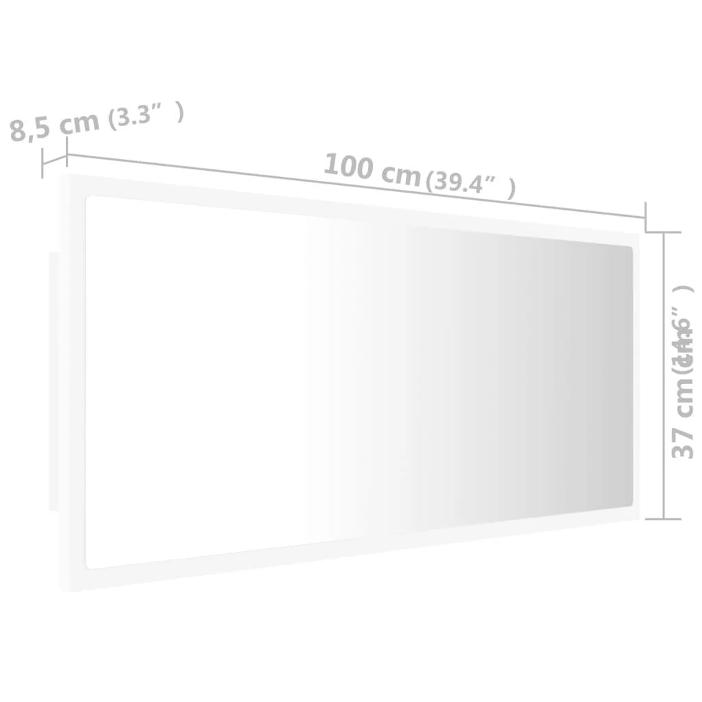 Vonios kambario LED veidrodis, baltas, 100x8,5x37cm, akrilas