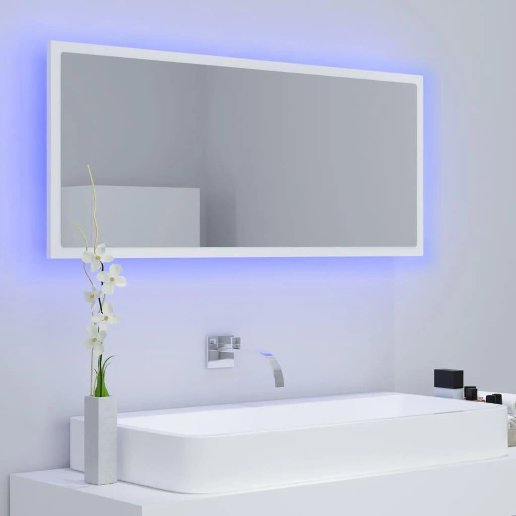 Vonios kambario LED veidrodis, baltas, 100x8,5x37cm, akrilas
