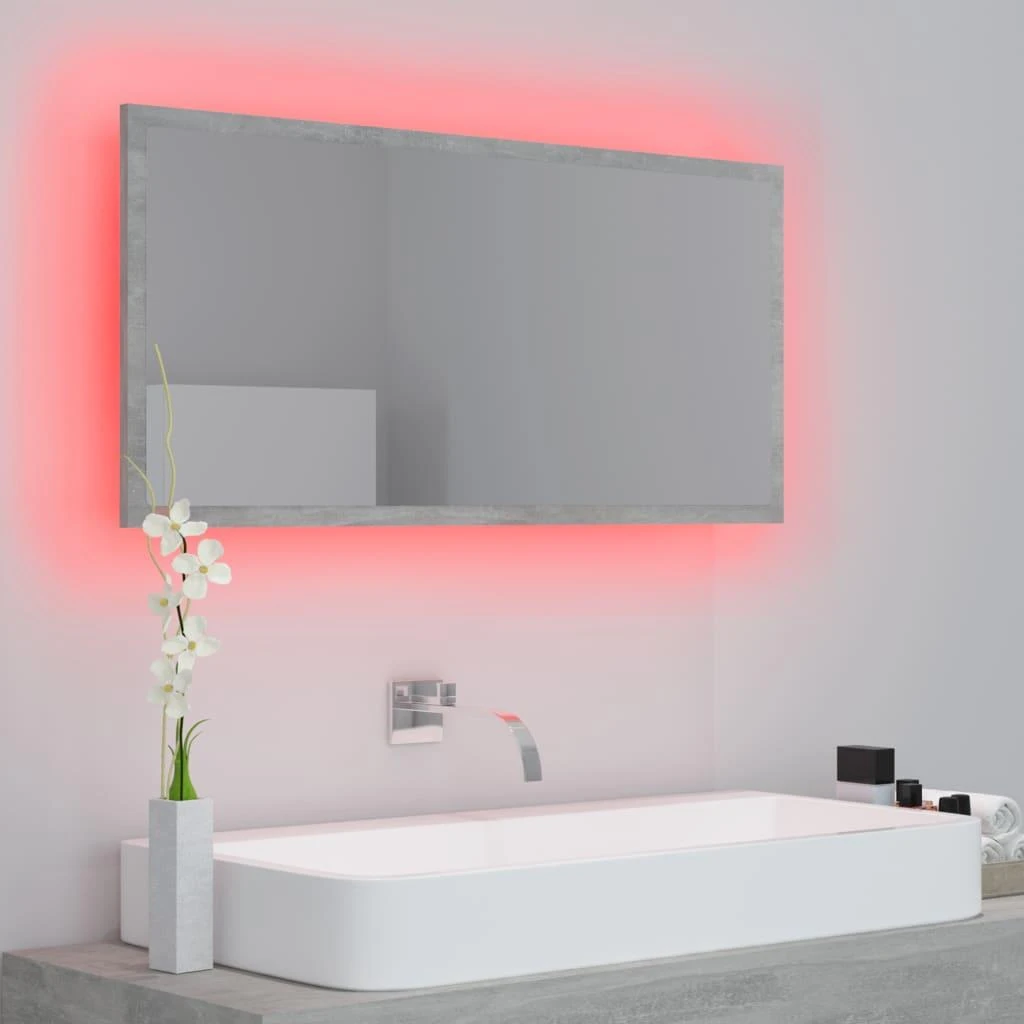 Vonios kambario LED veidrodis, betono, 90x8,5x37cm, akrilas