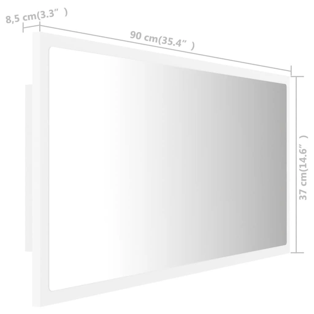 Vonios kambario LED veidrodis, baltas, 90x8,5x37cm, akrilas