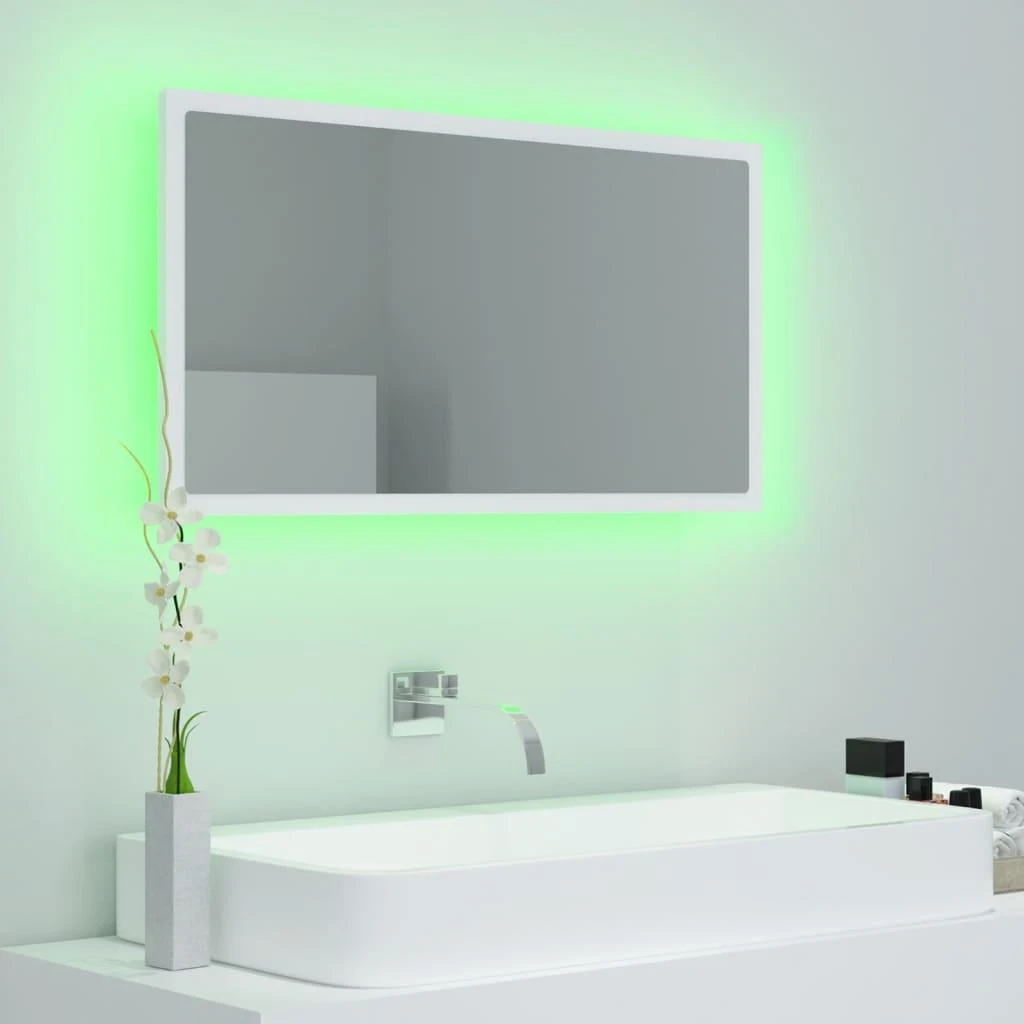 Vonios kambario LED veidrodis, baltas, 80x8,5x37cm, akrilas