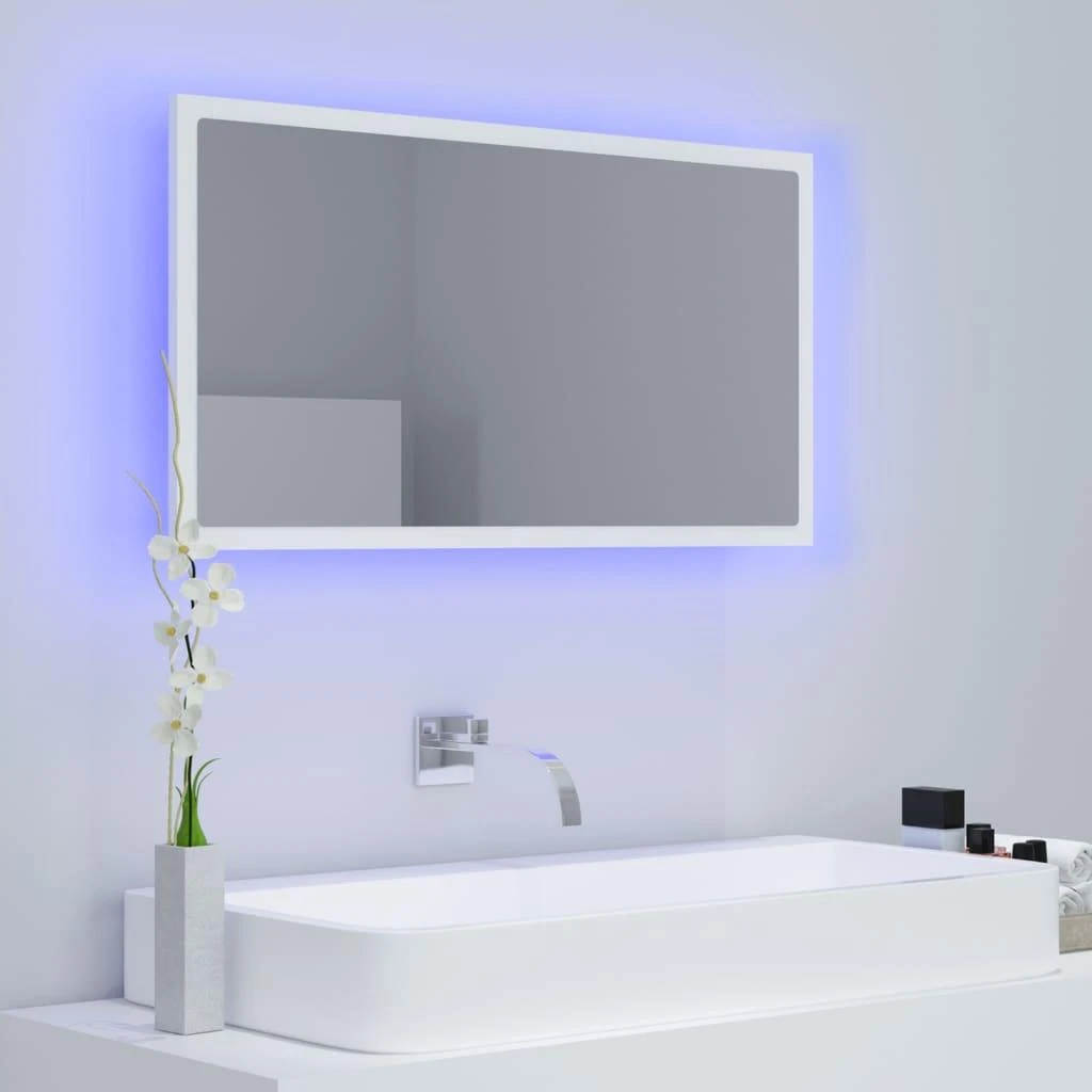 Vonios kambario LED veidrodis, baltas, 80x8,5x37cm, akrilas
