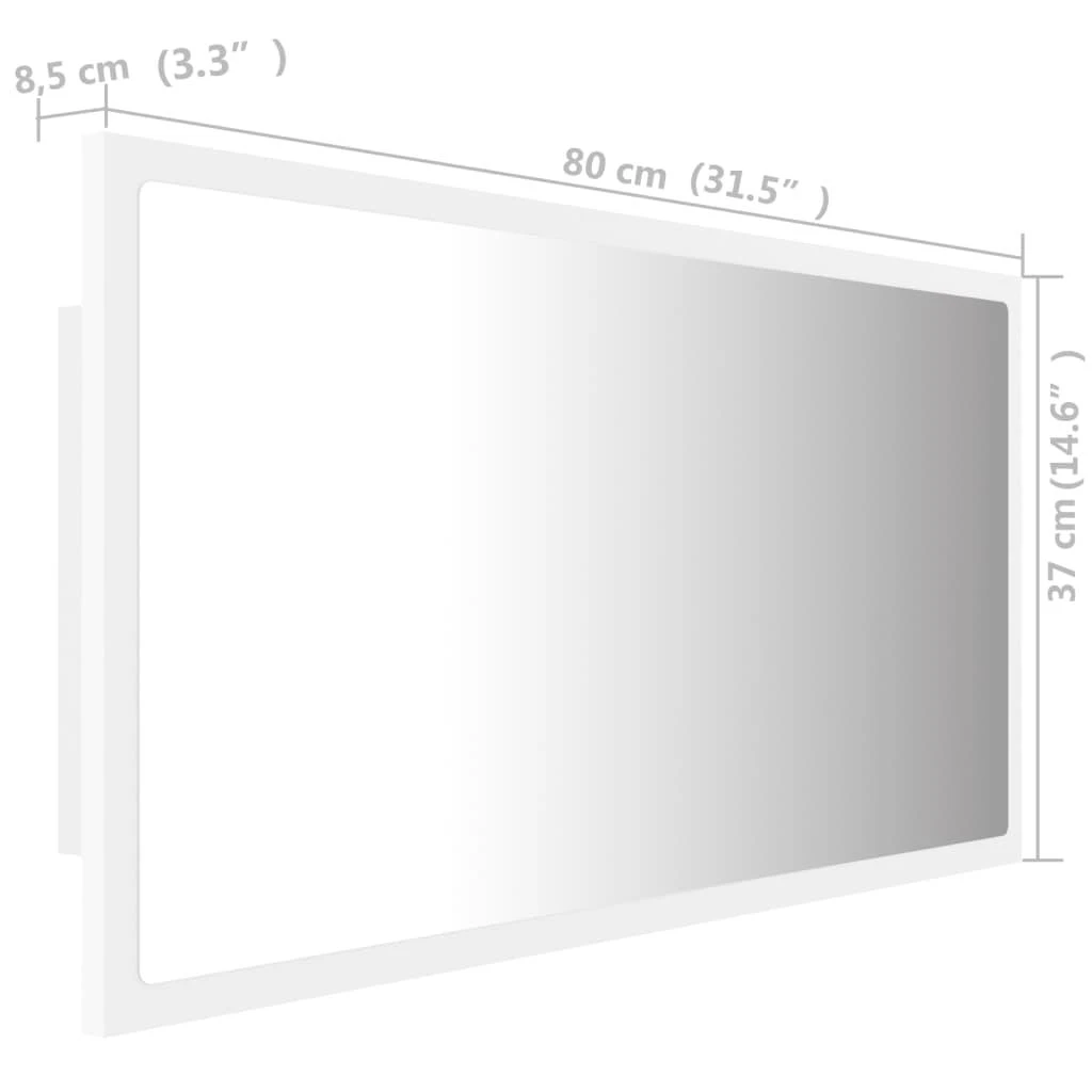 Vonios kambario LED veidrodis, baltas, 80x8,5x37cm, akrilas