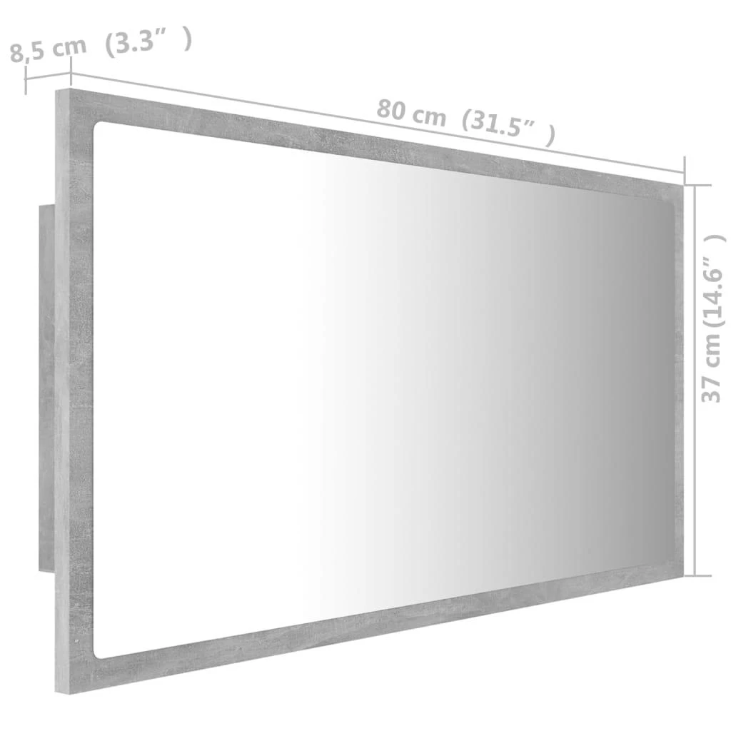 Vonios kambario LED veidrodis, betono, 80x8,5x37cm, akrilas