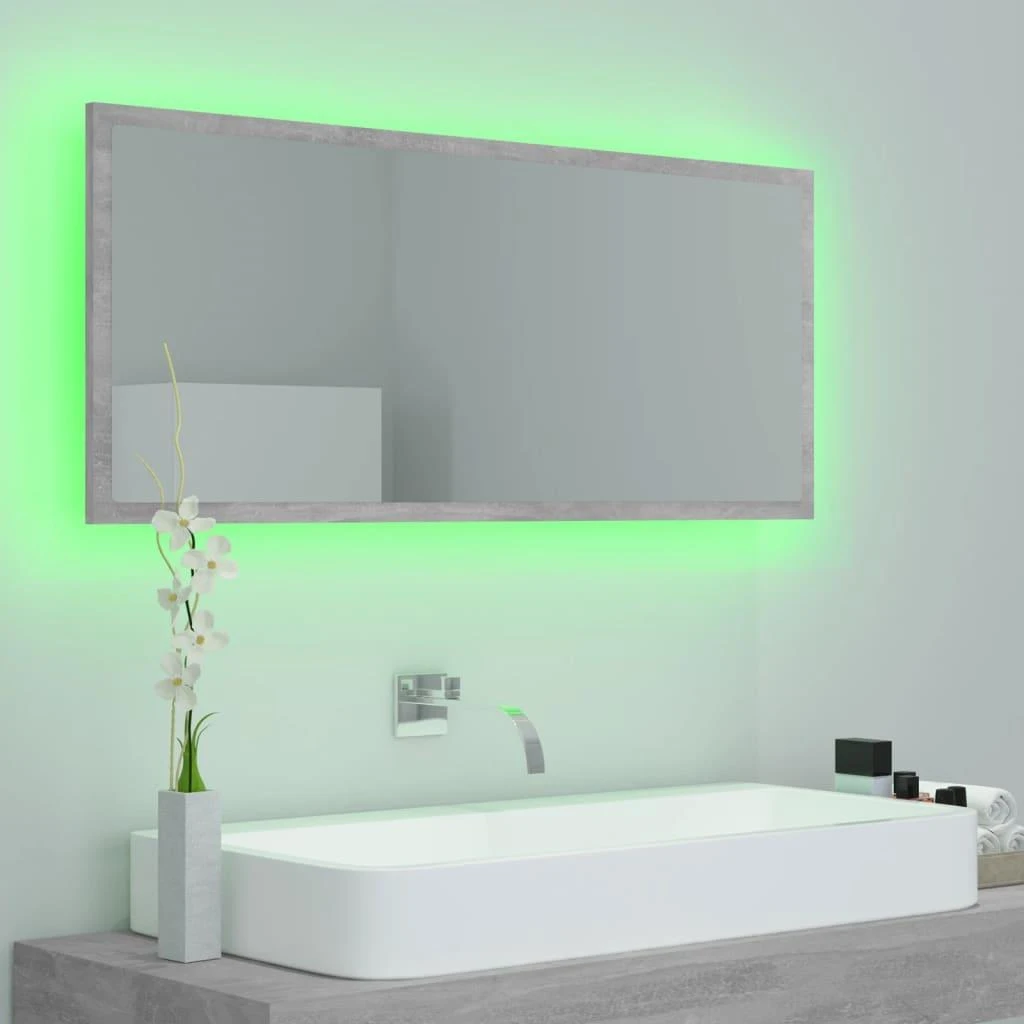Vonios kambario LED veidrodis, betono, 100x8,5x37cm, akrilas