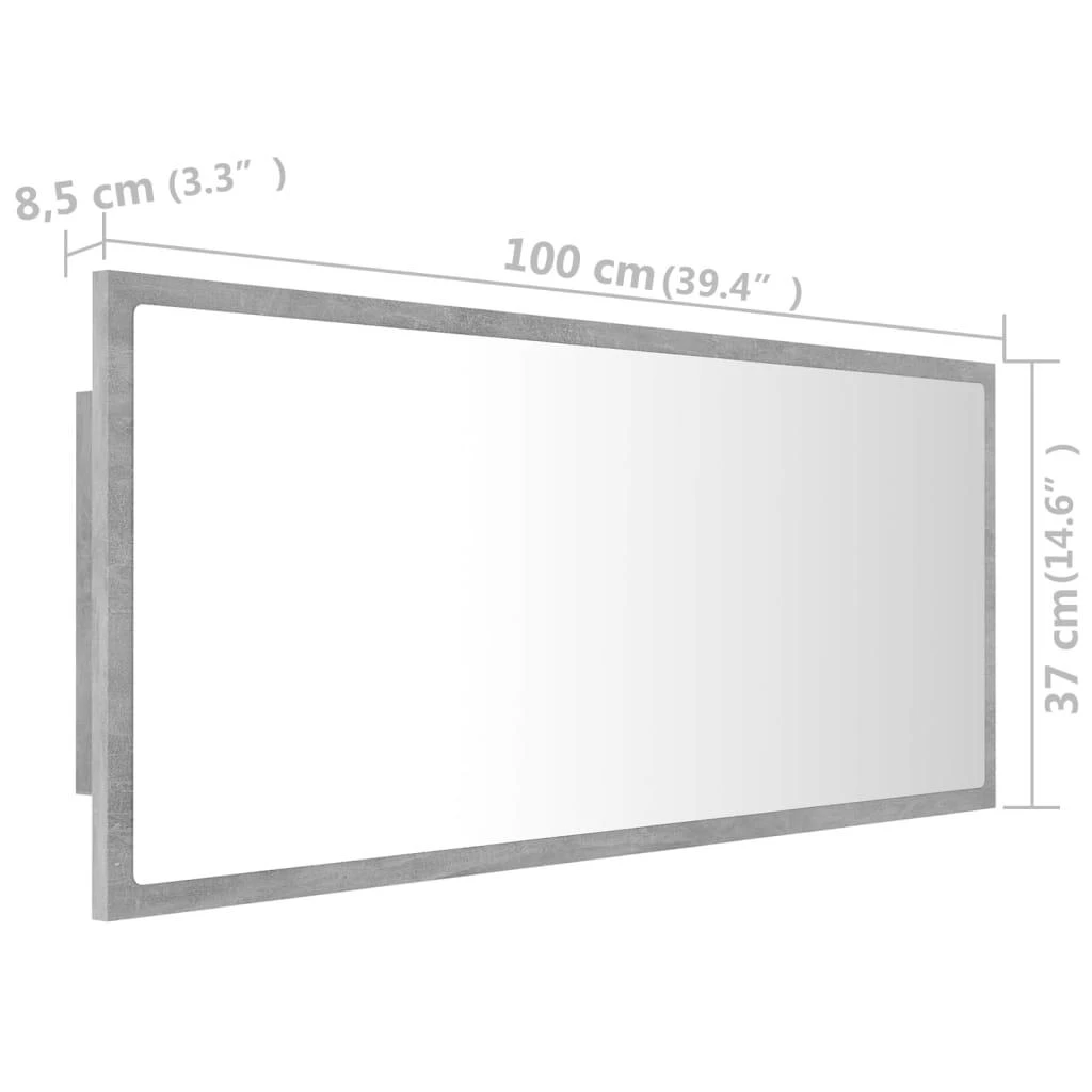 Vonios kambario LED veidrodis, betono, 100x8,5x37cm, akrilas