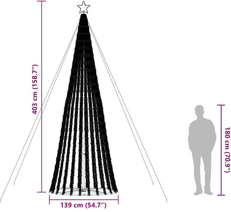 LED Kalėdų eglutė 1028 LEDs Šilta Balta 403 cm