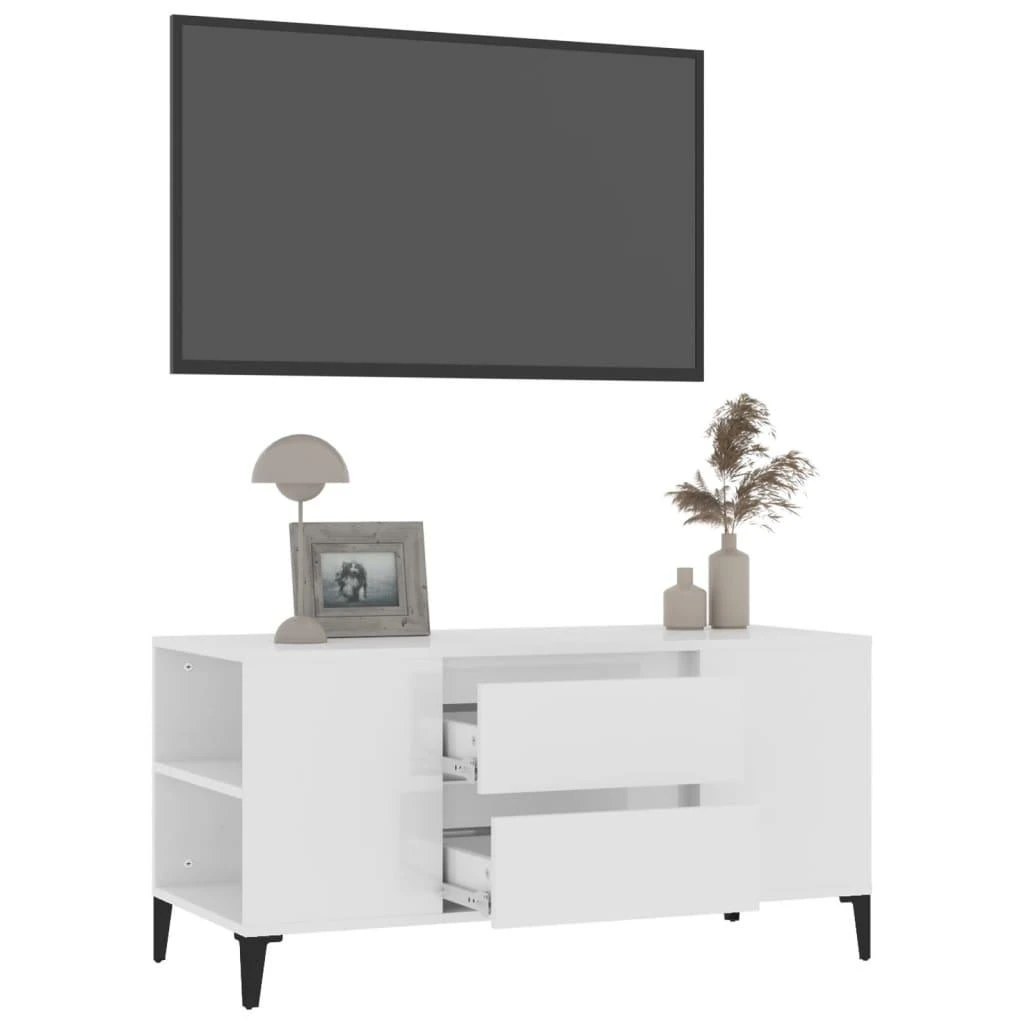 TV staliukas Televizoriaus spintelė, balta, 102x44,5x50cm, mediena, blizgi