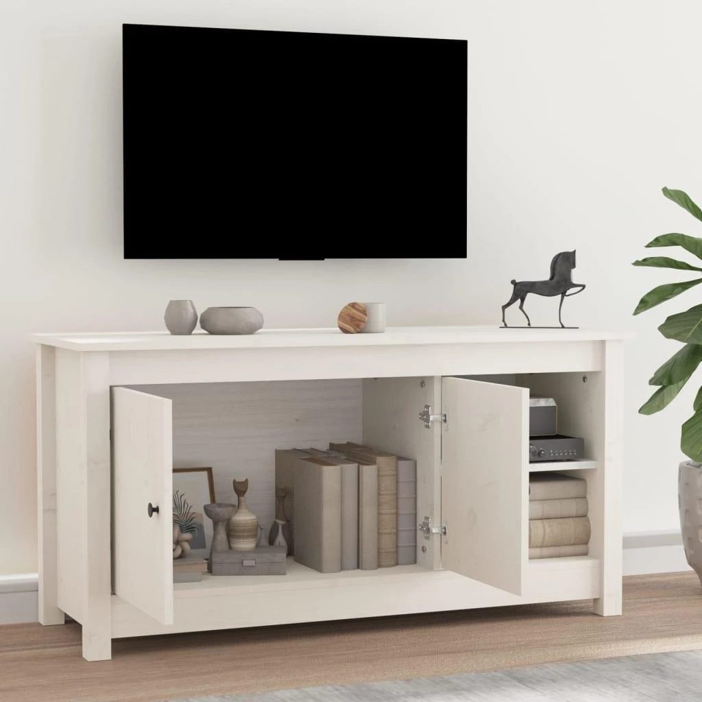TV staliukas Televizoriaus spintelė, balta, 103x36,5x52cm, pušies masyvas