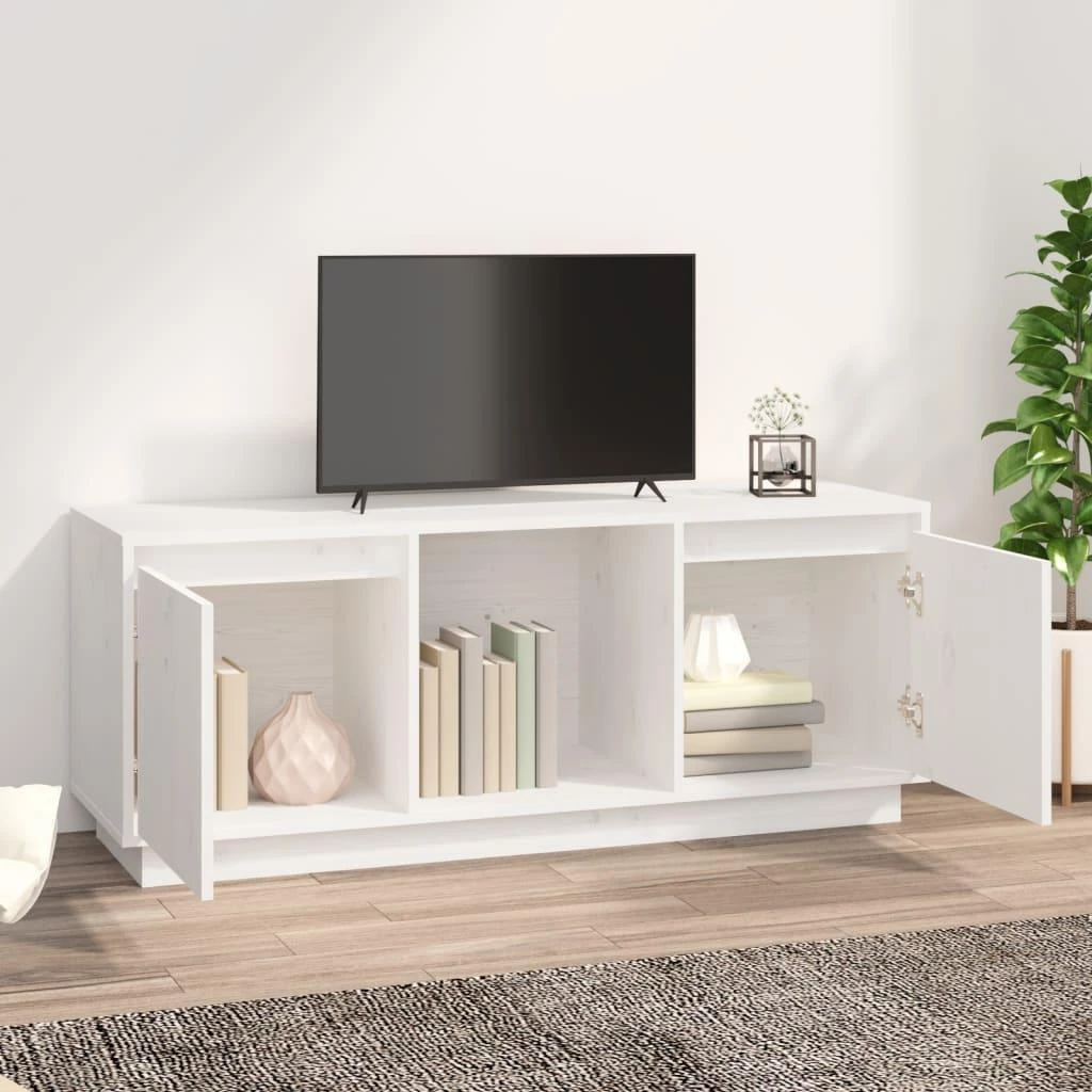 TV staliukas Televizoriaus spintelė, balta, 110,5x35x44cm, pušies masyvas