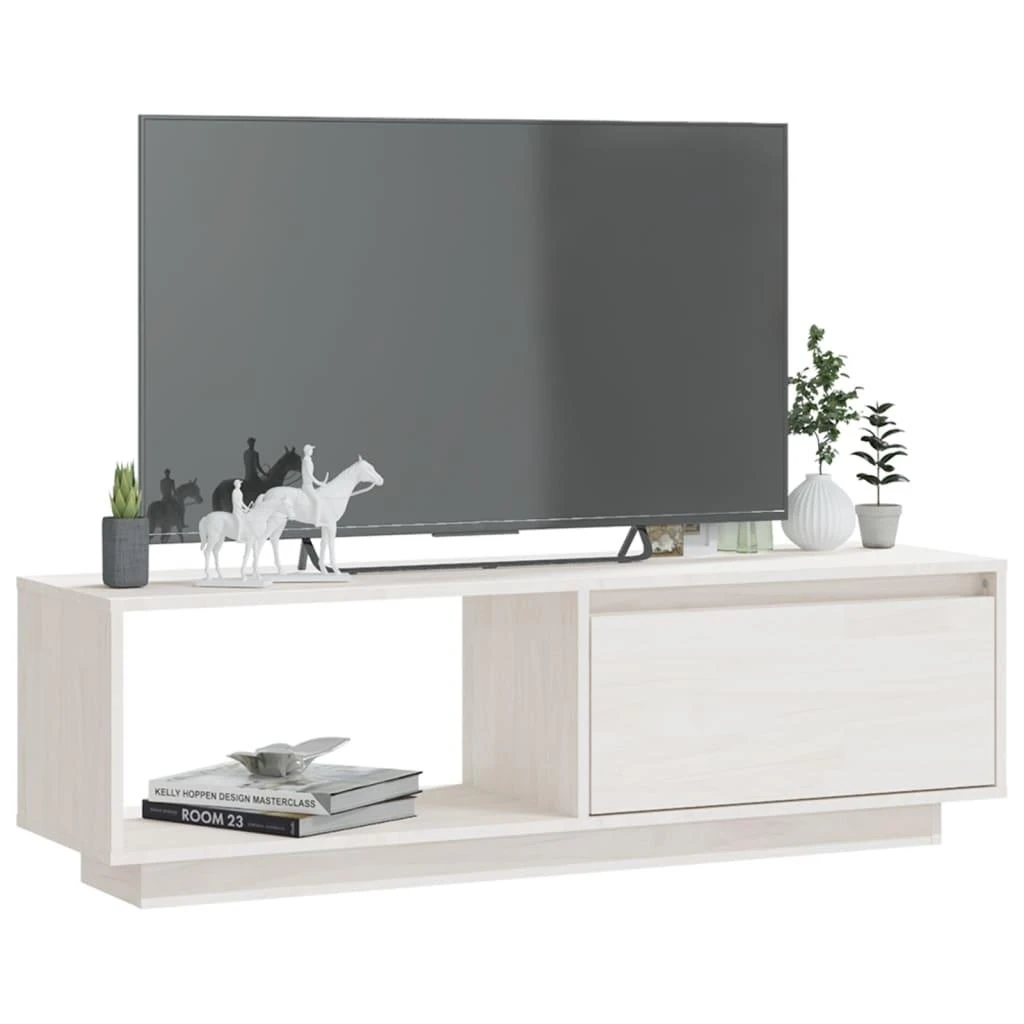 TV staliukas Televizoriaus spintelė, balta, 110x30x33,5cm, pušies masyvas