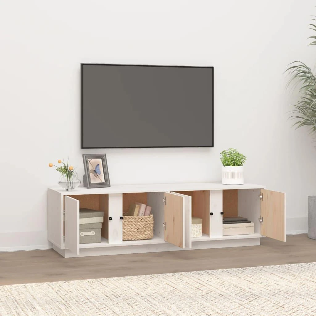 TV staliukas Televizoriaus spintelė, balta, 140x40x40cm, pušies masyvas