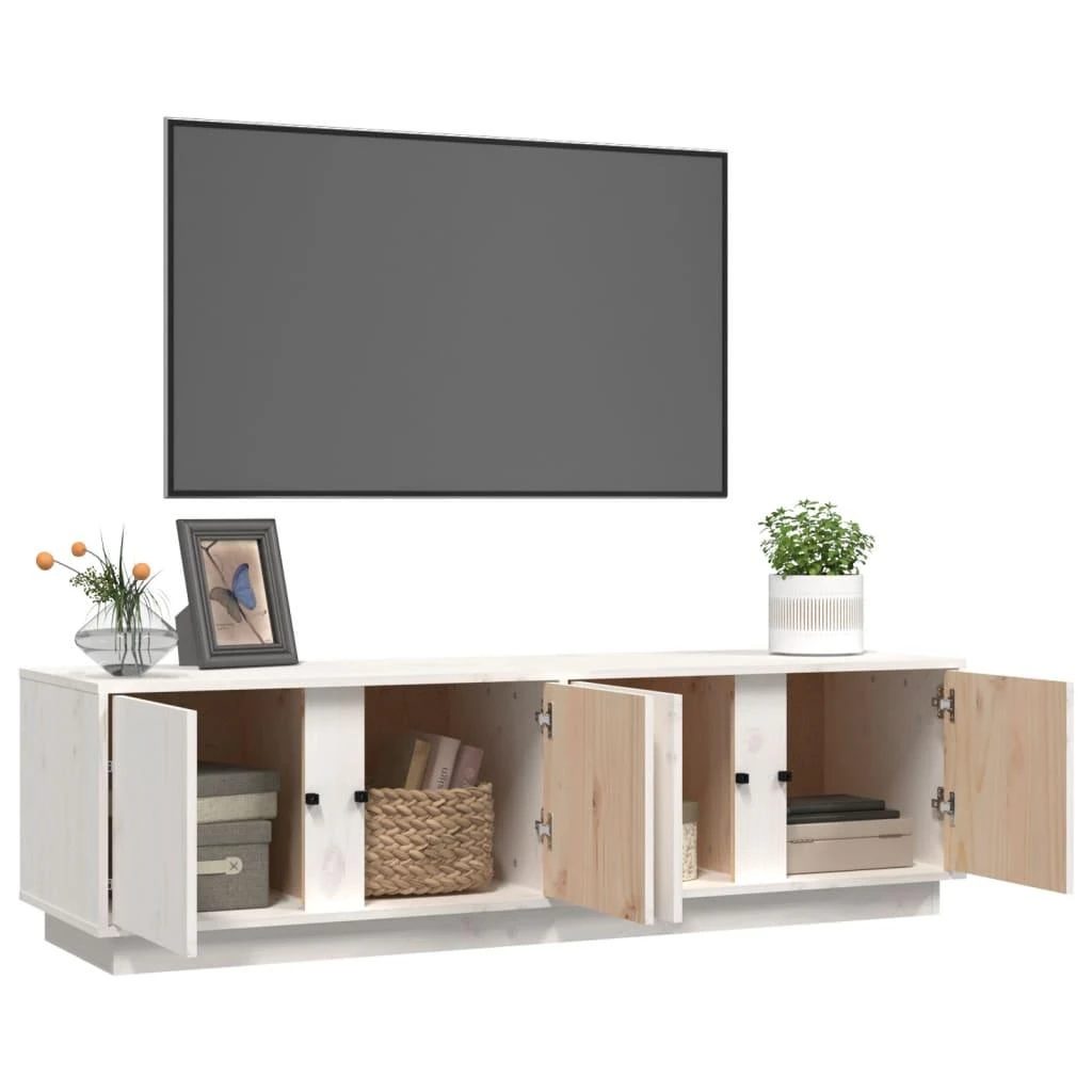 TV staliukas Televizoriaus spintelė, balta, 140x40x40cm, pušies masyvas