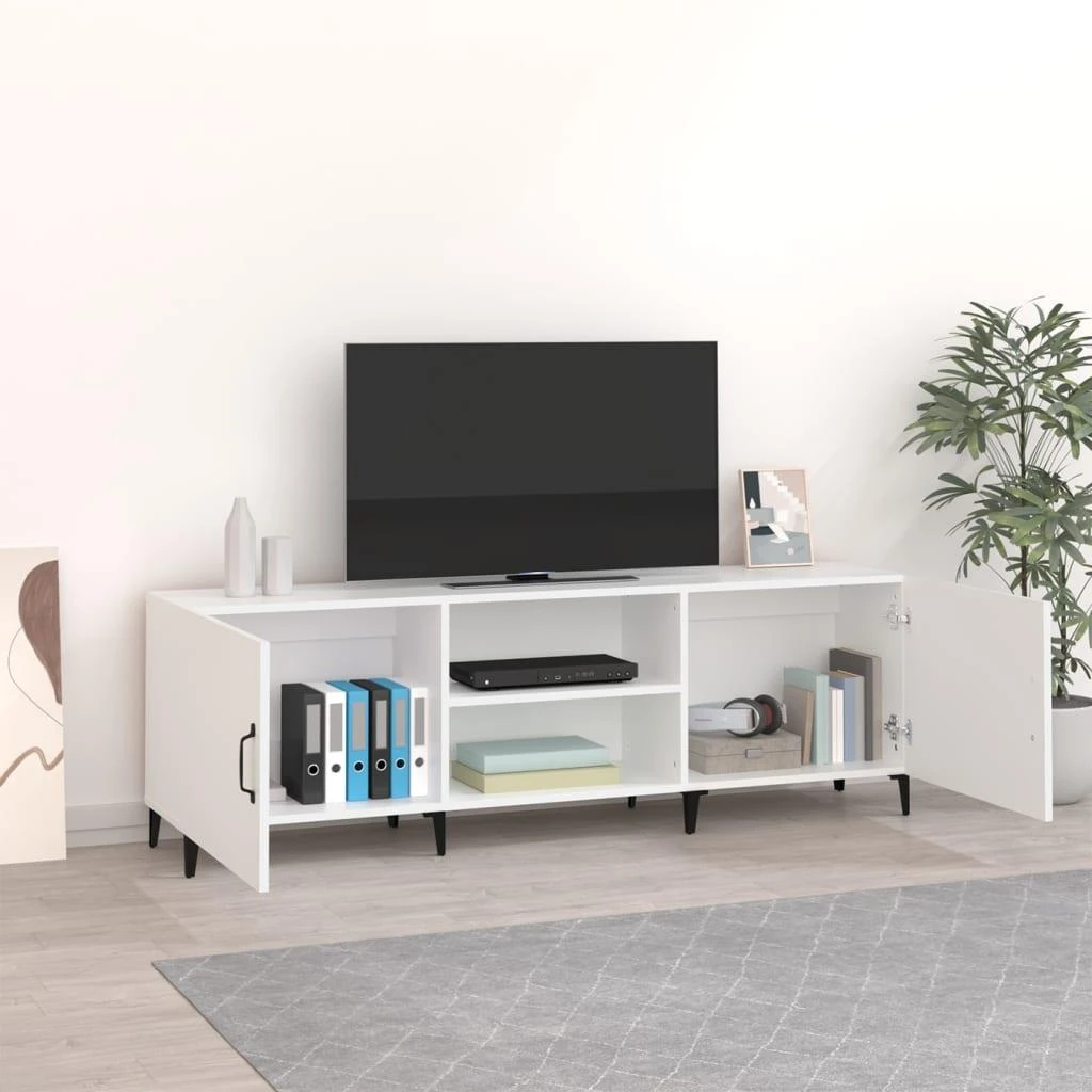 TV staliukas Televizoriaus spintelė, balta, 150x30x50cm, apdirbta mediena