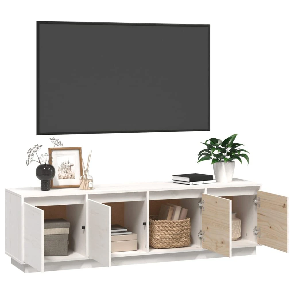 TV staliukas Televizoriaus spintelė, balta, 156x37x45cm, pušies masyvas