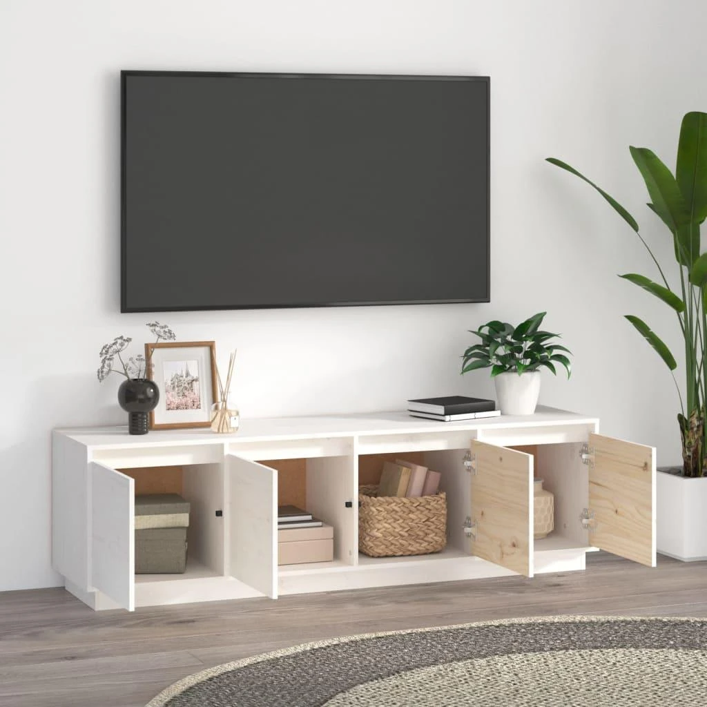 TV staliukas Televizoriaus spintelė, balta, 156x37x45cm, pušies masyvas