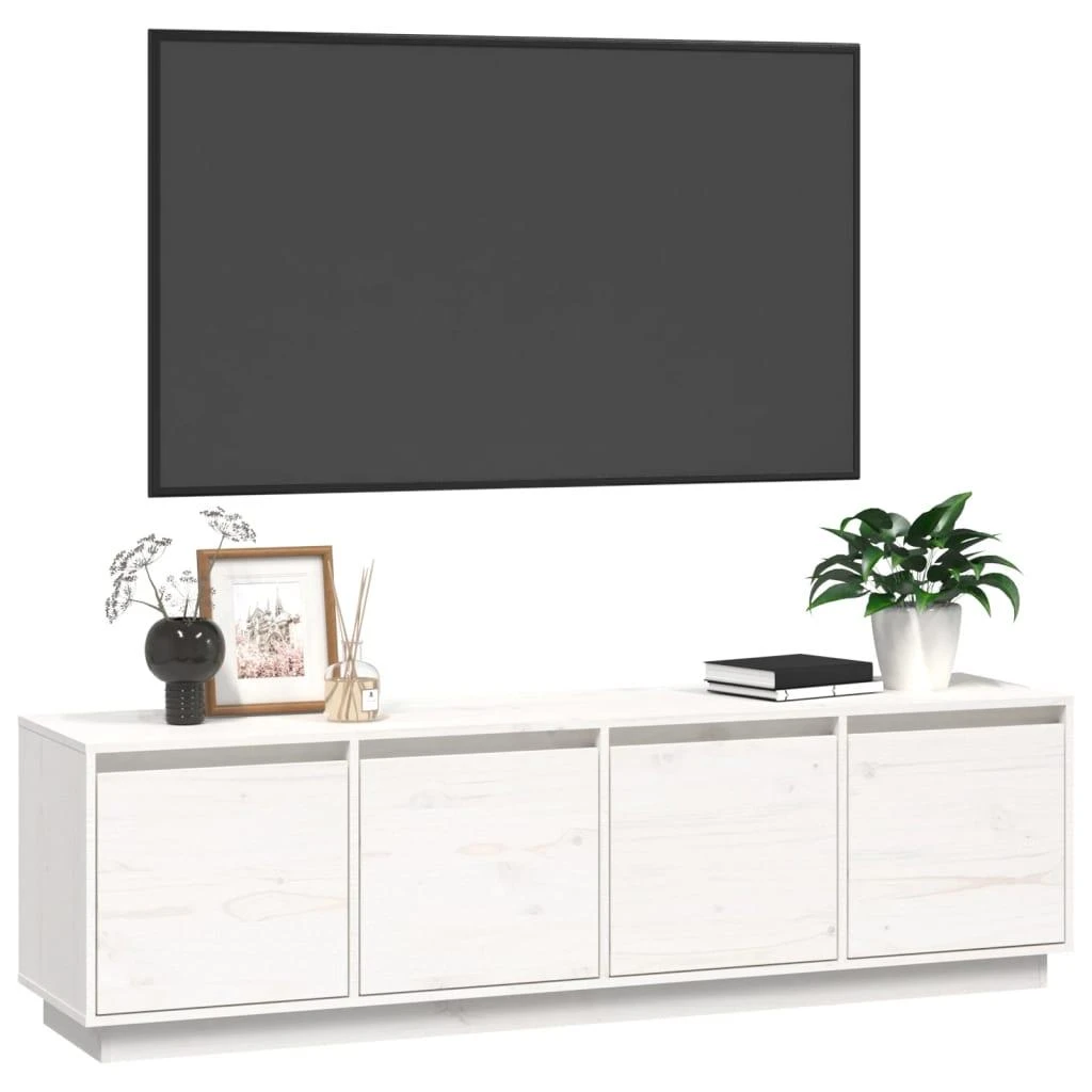 TV staliukas Televizoriaus spintelė, balta, 156x37x45cm, pušies masyvas