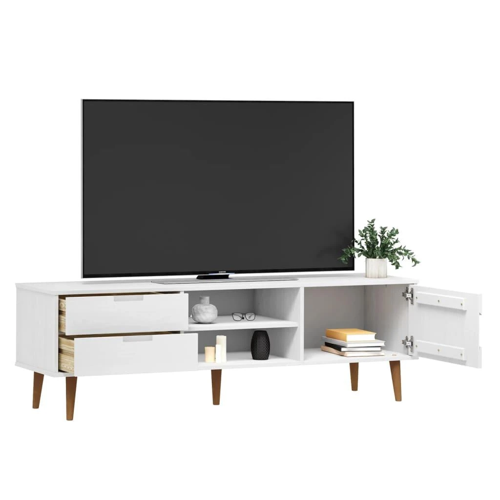 TV staliukas Televizoriaus spintelė MOLDE, balta, 158x40x49cm, pušis