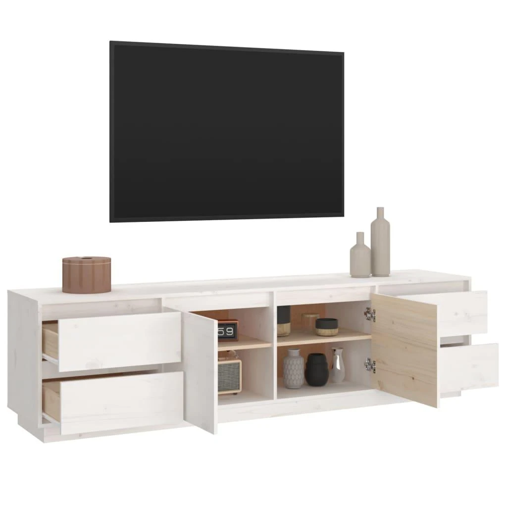 TV staliukas Televizoriaus spintelė, balta, 176x37x47,5cm, pušies masyvas