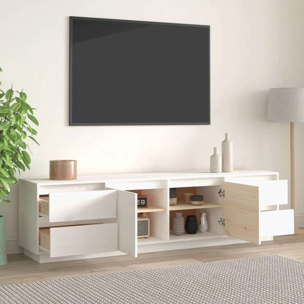 TV staliukas Televizoriaus spintelė, balta, 176x37x47,5cm, pušies masyvas