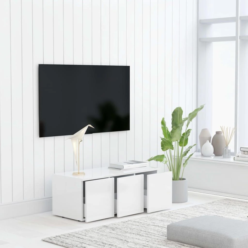TV staliukas Televizoriaus spintelė, balta, 80x34x30cm, apdirbta mediena