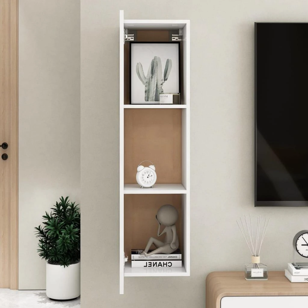 TV staliukas Televizoriaus spintelė, balta, 30,5x30x110cm, apdirbta mediena