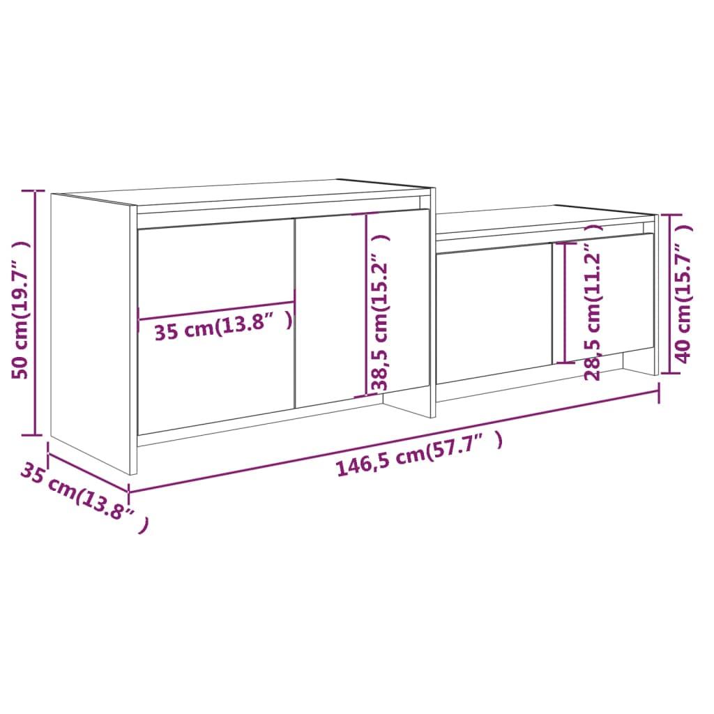 TV staliukas Televizoriaus spintelė, balta, 146,5x35x50cm, apdirbta mediena