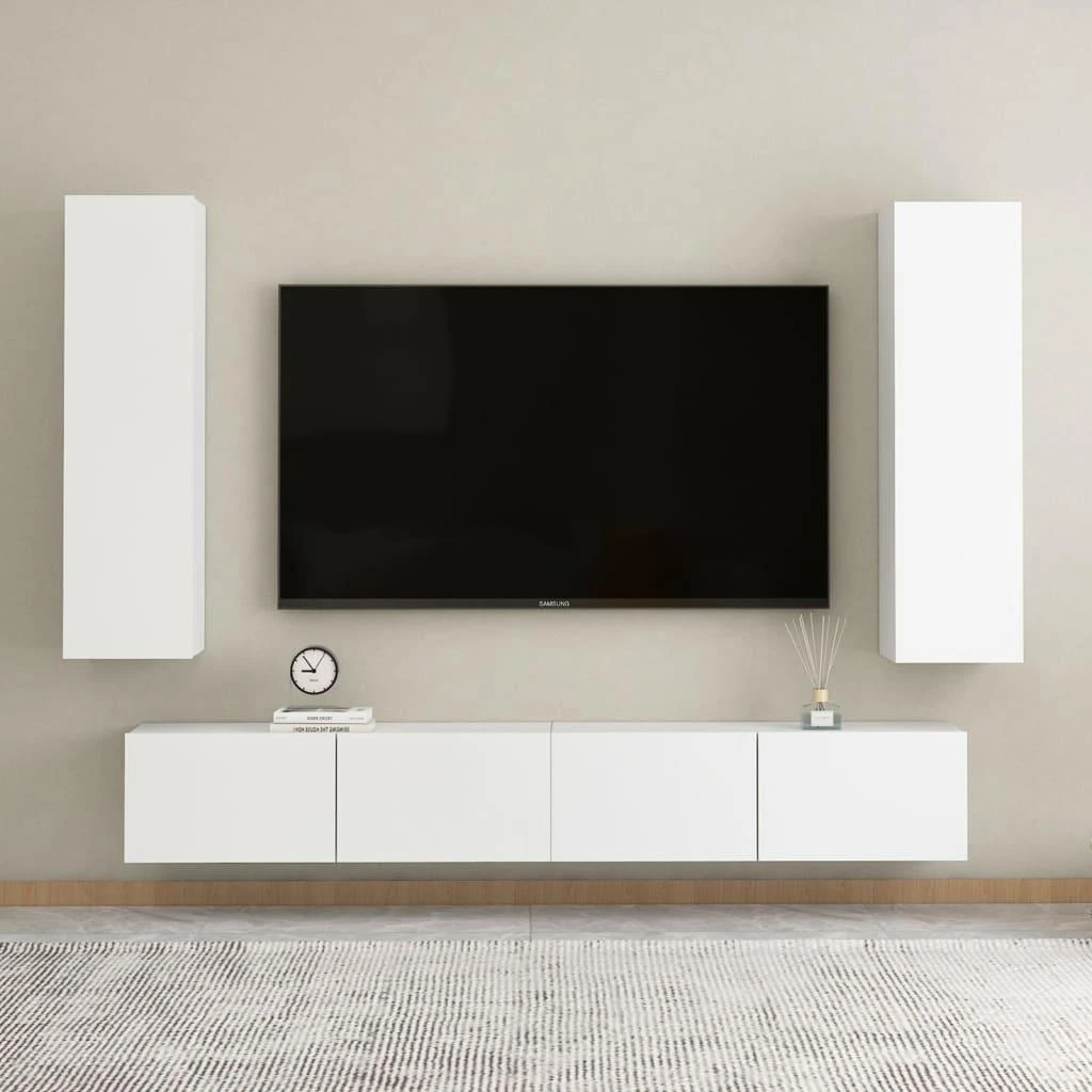 TV staliukas Televizoriaus spintelė, balta, 30,5x30x110cm, apdirbta mediena