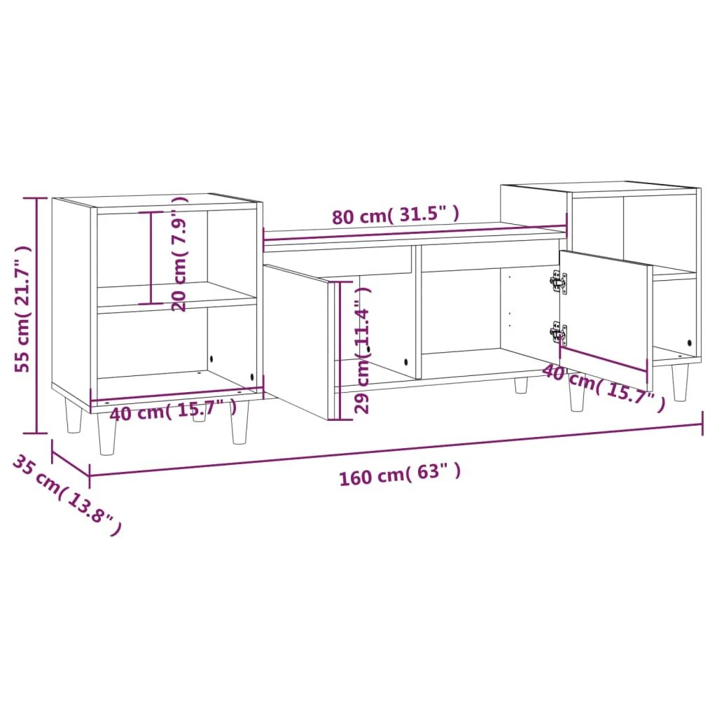 TV staliukas Televizoriaus spintelė, betono pilka, 160x35x55cm, mediena